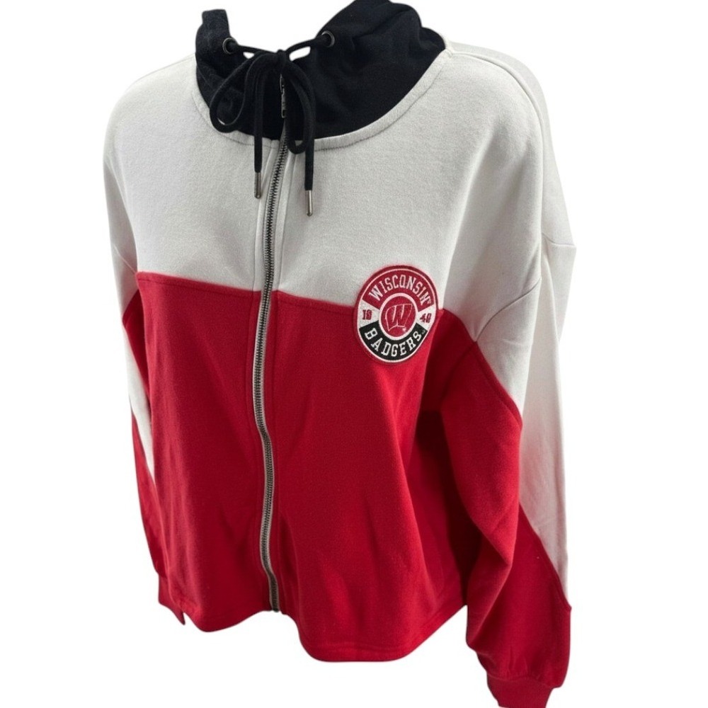 WEAR Erin Andrews Wisconsin Badgers Full Zip Hoodie Red White Medium NEW